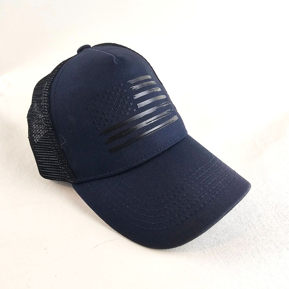 Vionlan Hat Mens Blue Black Mesh Trucker Snapback American Flag Tactical